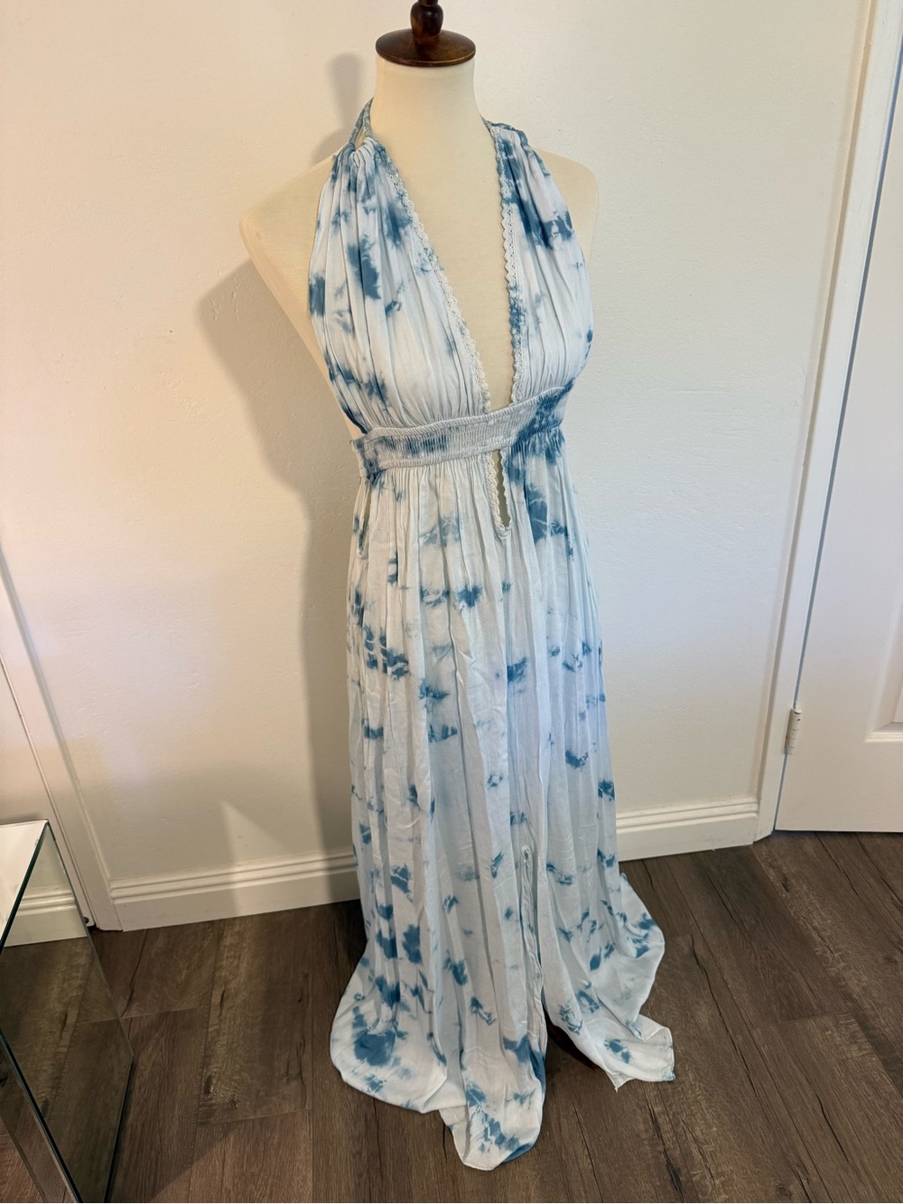 bohme Blue Tie-Dye Halter Maxi Dress